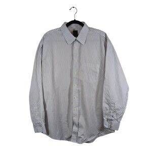 Men’s Joseph & Feiss Light Blue & Brown Striped Button Down Shirt Size 17.5 Neck